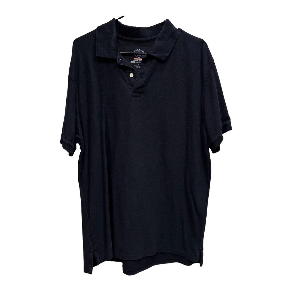 St Johns Bay Men Black Polo Shirt Short Sleeve L Button Collar Cotton Blend